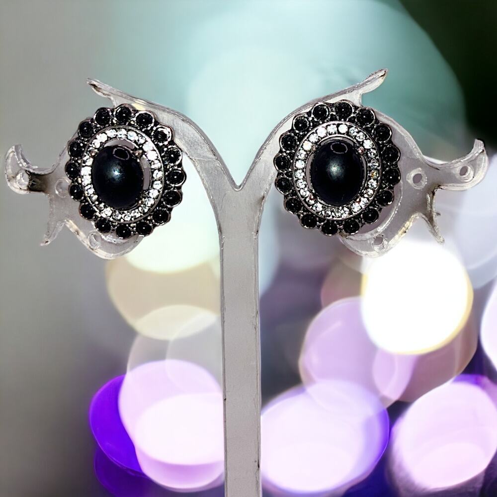 Black Onyx Rhodium-Plated Silver Earrings!